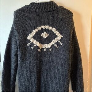 Jackson Rowe I See You Cardigan Zip Charcoal Gray Sweater Boho Evil Eye Size S